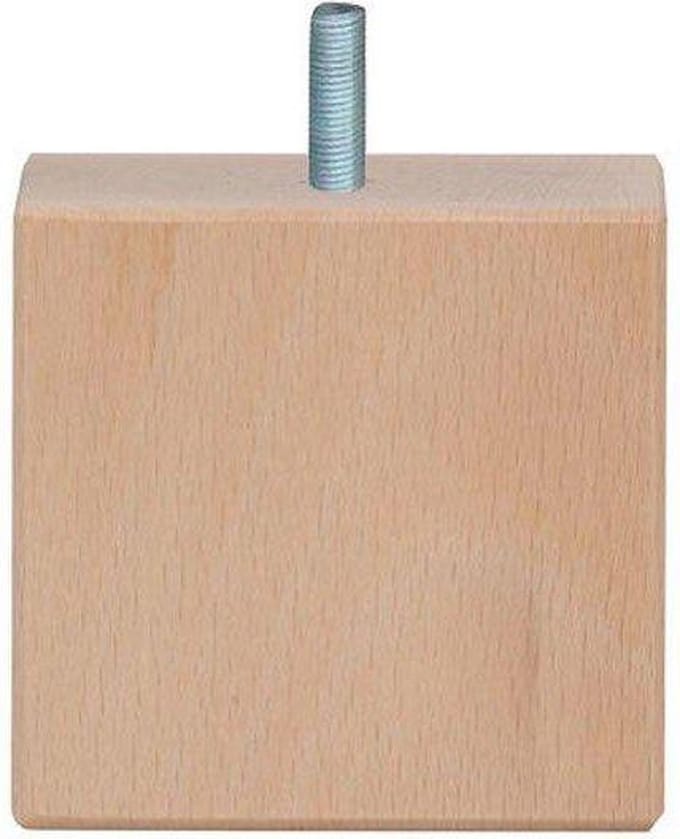 FLE - Meubelpoot vierkant 10 bij 10 cm en hoogte 10 cm van massief hout (M10)