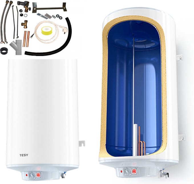 Verticale Boiler, met tank van Geëmailleerd staal 150 L, inclusief een set voor de installatie