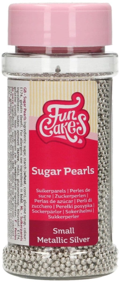 FunCakes Suikerparels - Small - Metallic Zilver 80g - Smaakstof voor Taarten - Eetbare Taartdecoratie