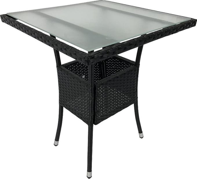 Bijzettafel - tuintafel - Eucalyptus -46x46 cm poly rattan + glasplaat