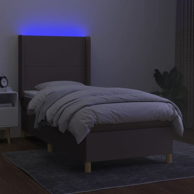 vidaXL - Boxspring - met - matras - en - LED - stof - taupe - 80x200 - cm