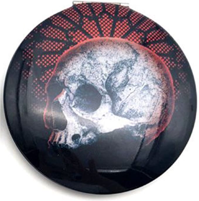 Spiegeltje Make-Up Compact Klep - Gothica Skull Nocturne Rood Zijde - 6.5x6.5x1cm
