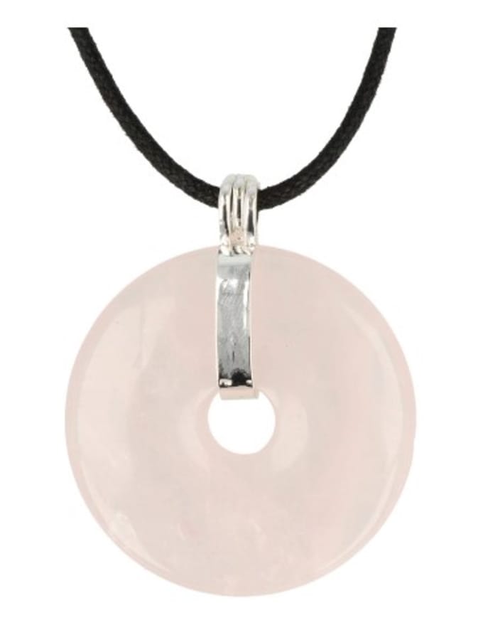 Roze kwarts donuthanger 40 mm aan koord