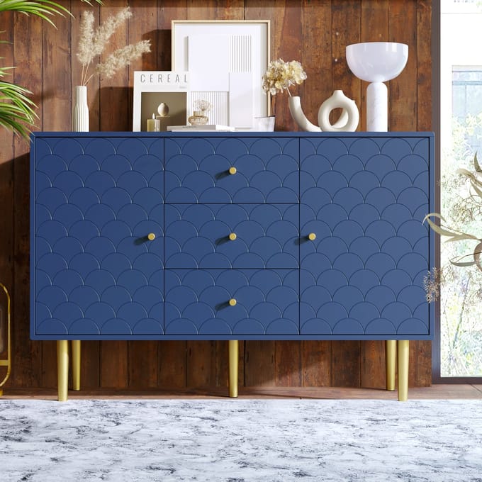 Sweiko Dressoir - 2 deuren - 3 laden - Verstelbare planken - 83 x 120 x 40 cm - Marineblauw