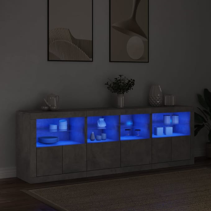 vidaXL - Dressoir - met - LED-verlichting - 202x37x67 - cm - betongrijs