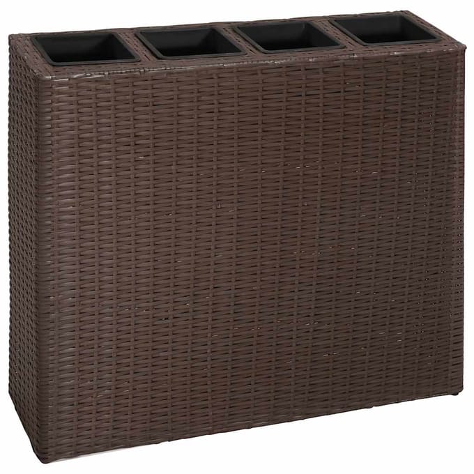 vidaXL - Plantenbak - verhoogd - met - 4 - potten - poly - rattan - bruin