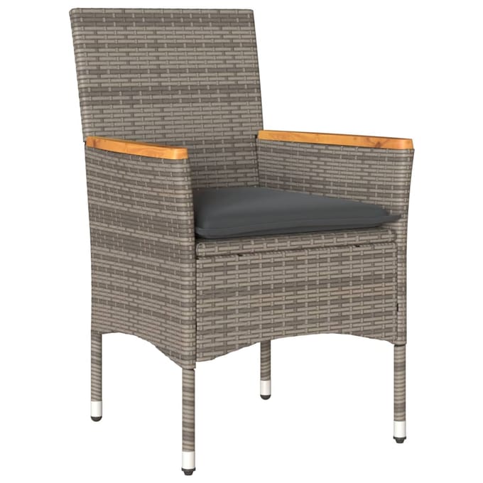 vidaXL - 3-delige - Tuinset - met - kussens - poly - rattan - en - acaciahout - grijs