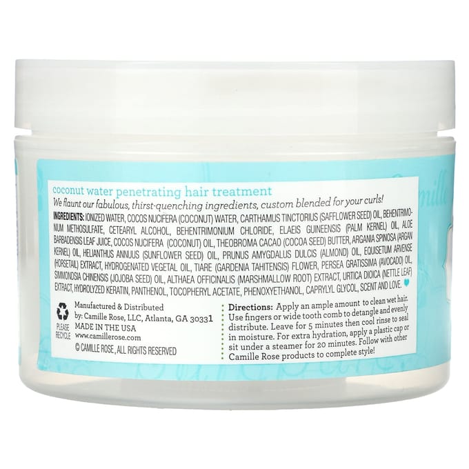 Camille Rose, Kokoswater, Doordringende Haarbehandeling, Intens Hydraterend, 8 oz (240 ml) white