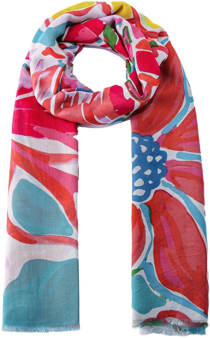 Emilie scarves - sjaal - bloemenprint - lang - turkoois - roze