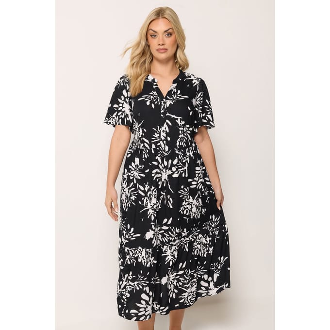 Yours Zwarte Abstracte Jurk Met Knoopsluiting Size 42