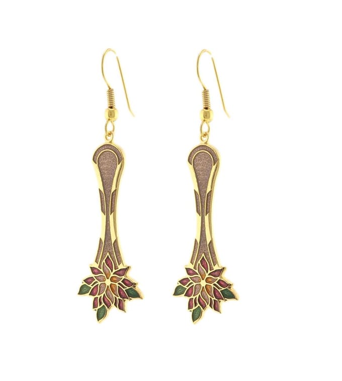 Behave - Oorhangers dames - bloemmotief - bruin - 5 cm