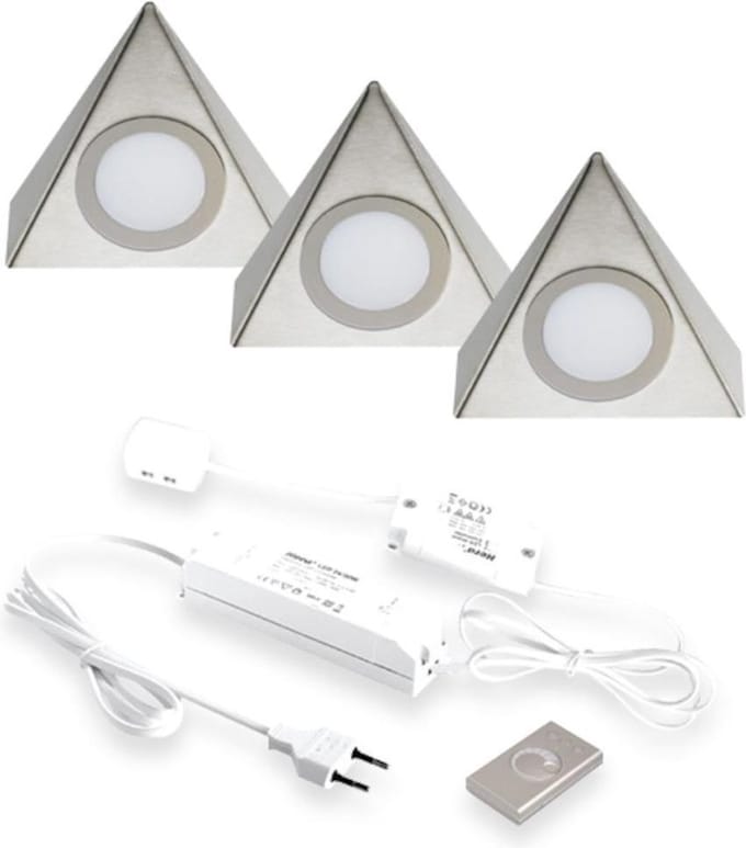 Hera Delta dimbare LED set van 3 spots.Inox