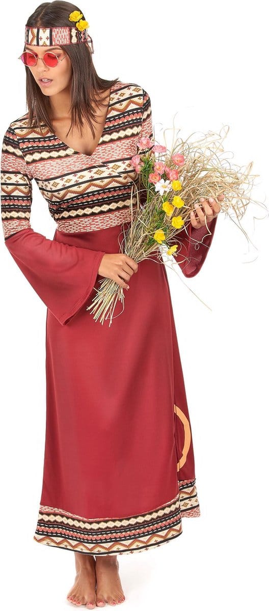 Vegaoo - Bordeaux rood hippie kostuum voor vrouwen