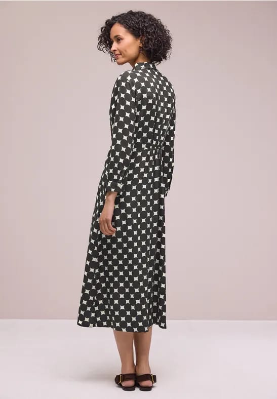 Midi-jurk met knopen en stippenpatroon