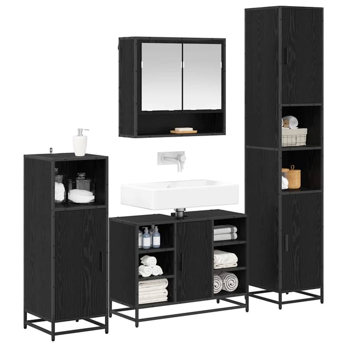 vidaXL - Badkamermeubel - Set - 4 - st - Zwart - Eiken - 35 - x - 37,5 - x - 188,5 - cm