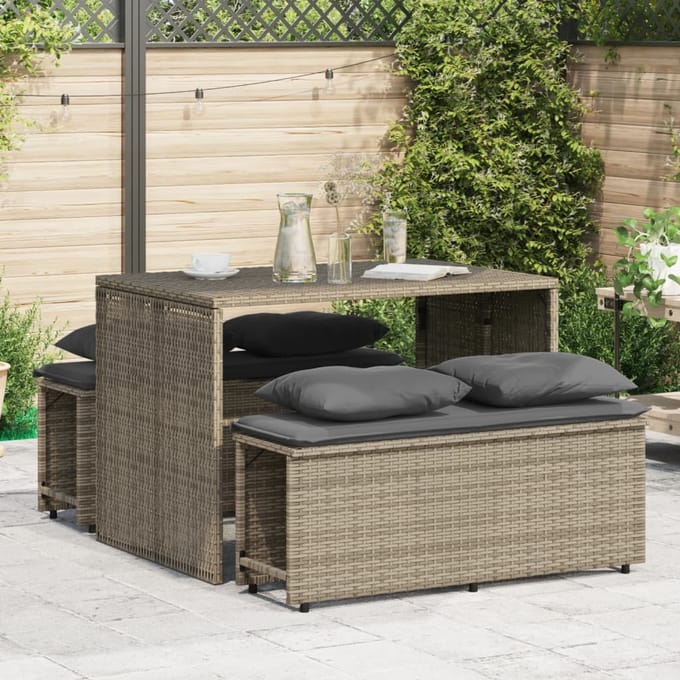 vidaXL - 3-delige - Tuinset - met - kussens - poly - rattan - grijs