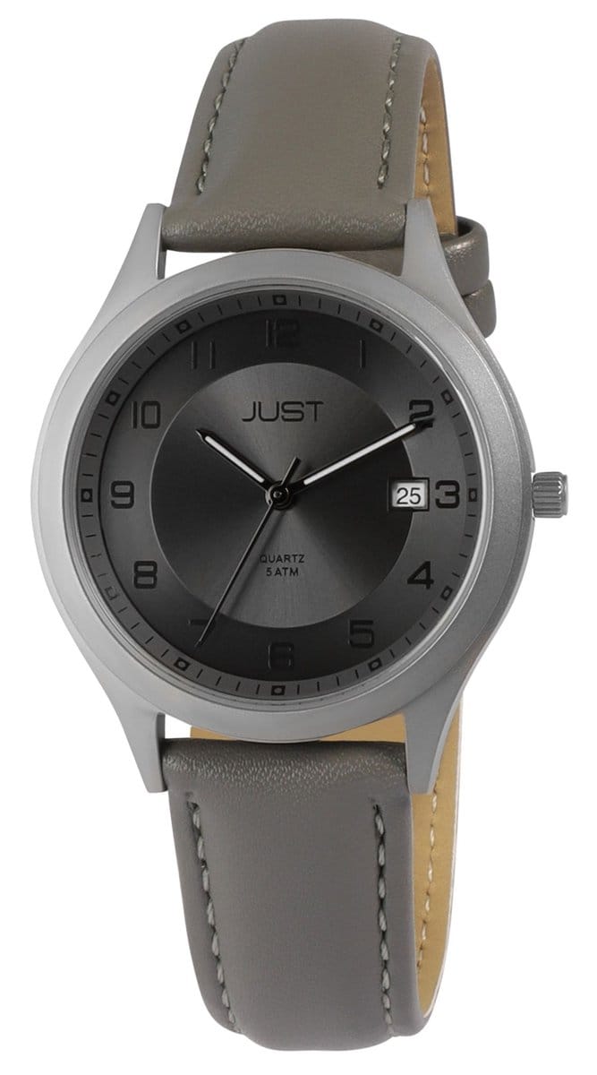 JUST herenhorloge echt leer Leon, datumaanduiding