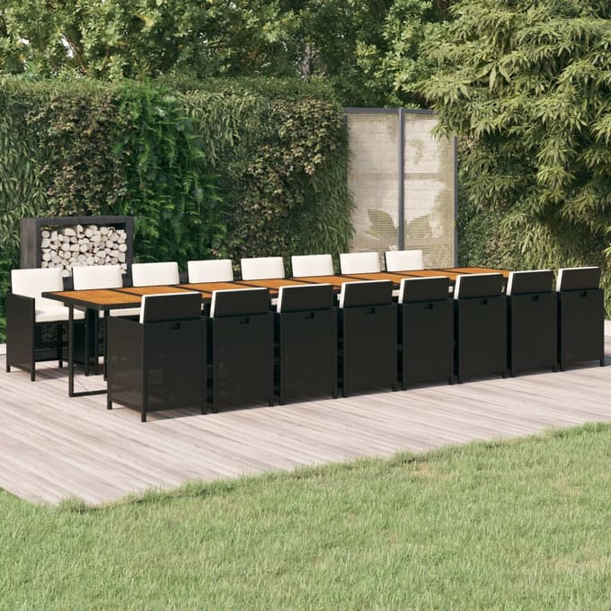 vidaXL - 17-delige - Tuinset - met - kussens - poly - rattan - zwart