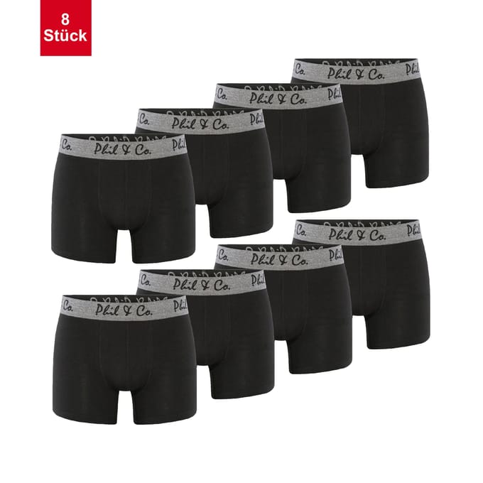 Phil & Co Zwarte Boxershorts Heren Multipack Zwart 8-Pack - Maat S | Onderbroek