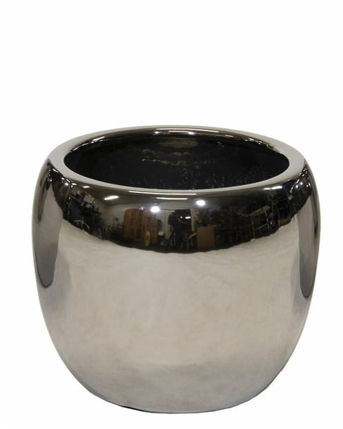 Mega Collections Bloempot Emperor Belly - rond - zilver - D20 x H19 cm - glans