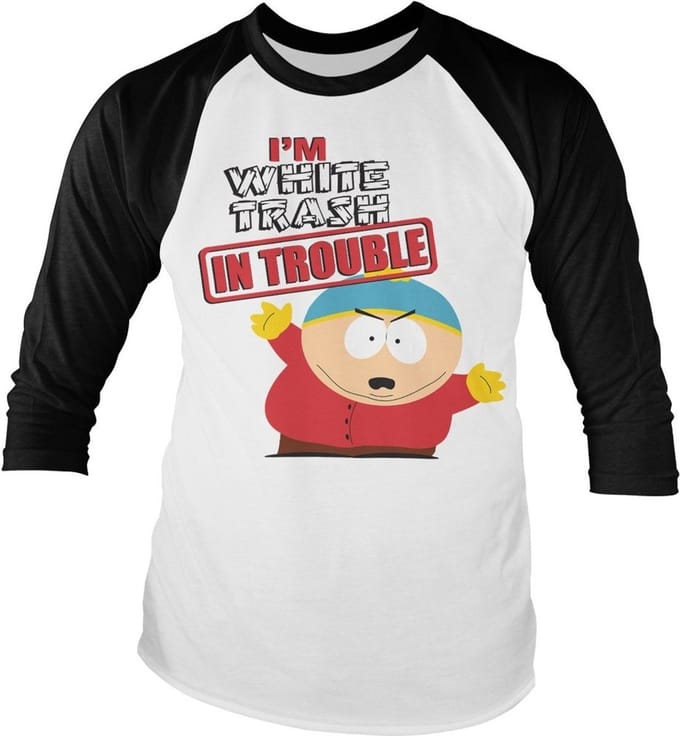 South Park I'm White Trash In Trouble Baseball Longsleeve T-shirt White-Black