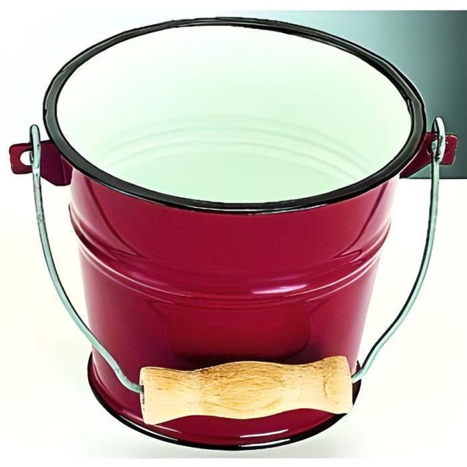 Geëmailleerde stalen emmer - IBILI - 911522 - Rood - 5,5 l - Houten handvat