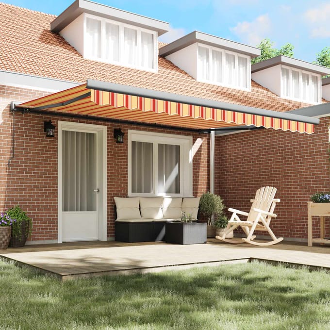 vidaXL - Uitschuifbare - luifel - Geel - en - Oranje - 400 - × - 300 - cm