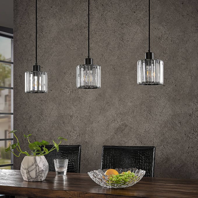 Lindby - hanglamp - 3lichts - Ijzer, glas - H: 12.3 cm - E27 - matzwart, transparant