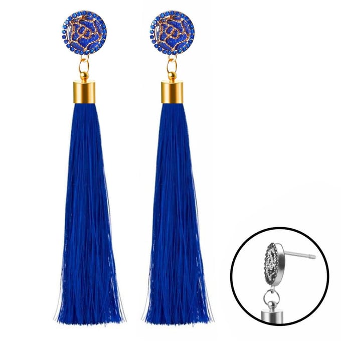 Fako Bijoux® - Oorbellen - Kwast - Roos Strass - Donkerblauw