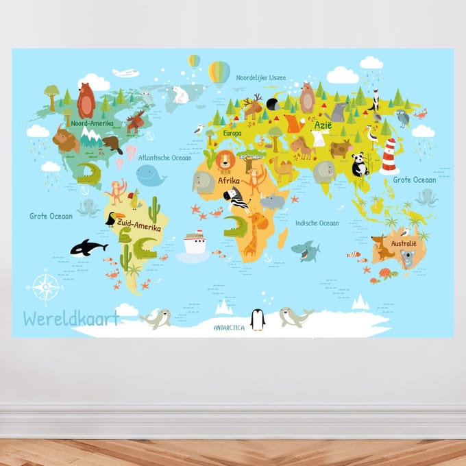 Muursticker wereldkaart kinderkamer