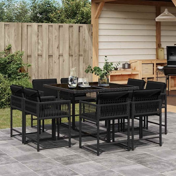 vidaXL - 9-delige - Tuinset - poly - rattan - zwart