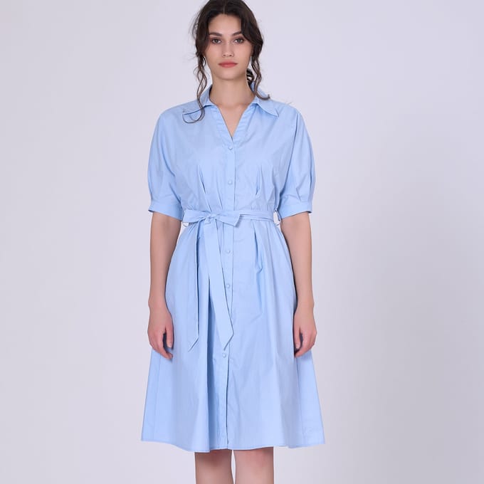 Katoenen shirtjurk met gezwollen mouwen