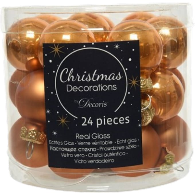 Decoris Mini Kerstballen Glas Bruin - 24 stuks