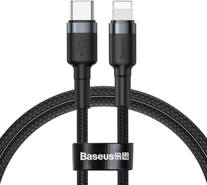 Baseus - Cafule - Kabel duurzame nylon kabel USB Type C PD / Lightning 18W QC3.0 1m zwart-grijs - (CATLKLF-G1)