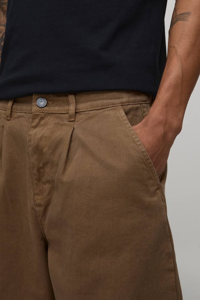 Balloon Fit Half & Half Tailleband Gewassen Twill Broek | Tobacco | Size Small