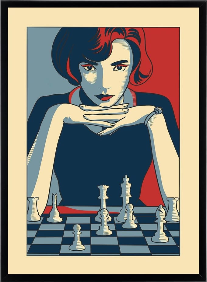 Poster Queen's Gambit - Schaken - Retro Art Print - 50x70 cm