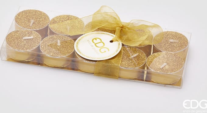 EDG - Enzo De Gasperi Glitter theelichtjes kaarsen 'Lumino' set van 10st - Goud