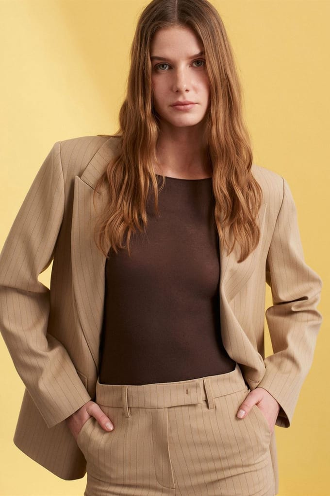 Gestreepte Crepe Blazer met Sjaalkraag