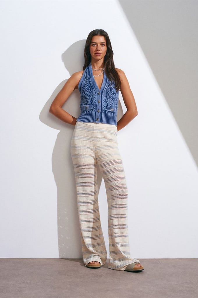 Dames Hoge Taille Brede Pijp Gestreepte Gebreide Broek