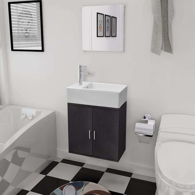 vidaXL - Badkamermeubelset - met - wasbak - zwart - 3-dlg