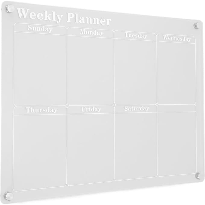 Planningbord Schemabord Helder Acryl Herbruikbaar Schrijfbord met Magneet en Whiteboard Marker/Wisser voor Koelkast white