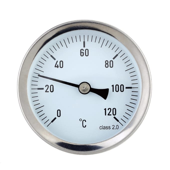 63 mm horizontale wijzerplaatthermometer aluminium temperatuurmeter 0-120 graden C zilver