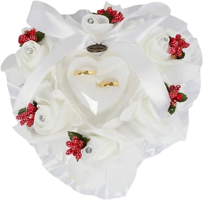Ringkussen Bruiloft - Hartenkussen Bruid - Trouwceremonie Accessoire - Romantisch Strik Detail - 15 x 15 cm - Roze