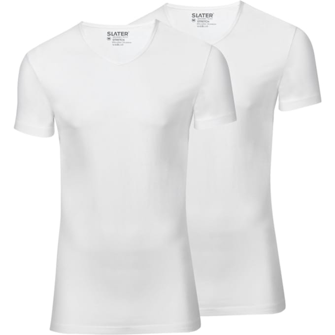 Slater 6900 - Stretch 2-pack extra lang T-shirt V-hals korte mouw wit L 95% organisch katoen 5% elastan