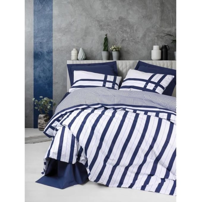 Parure de lit - 1 housse de couette 220 x 240 cm + 2 taies d'oreiller 60 x 60 cm - 100% coton renforcé - Bleu