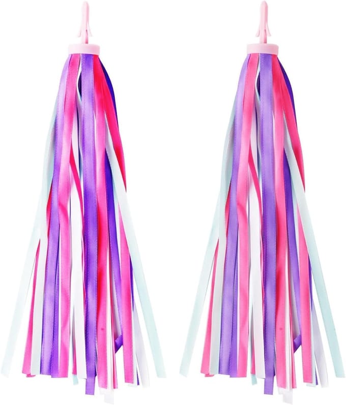 Fietsstuurfranjes voor Kinderfietsen - Paars en Roze Satijnen Decoratie