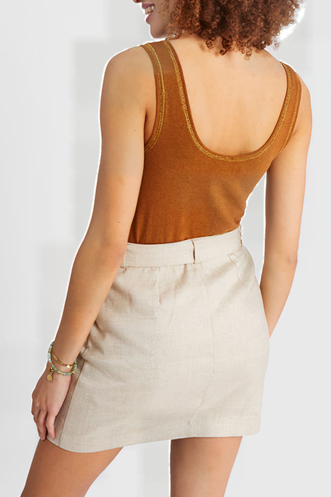 ICode Iridescent Beige Linen-blend Suit Skirt Maat: 36 | Mini Rokken Outlet | Dames | Beige