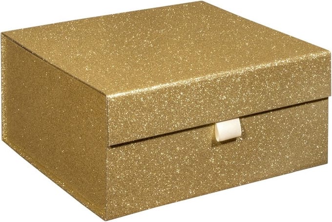 Luxe opbergdoos GOUD GLITTER, bewaardoos, opbergbox, formaat 25x25x12cm (1 stuk)