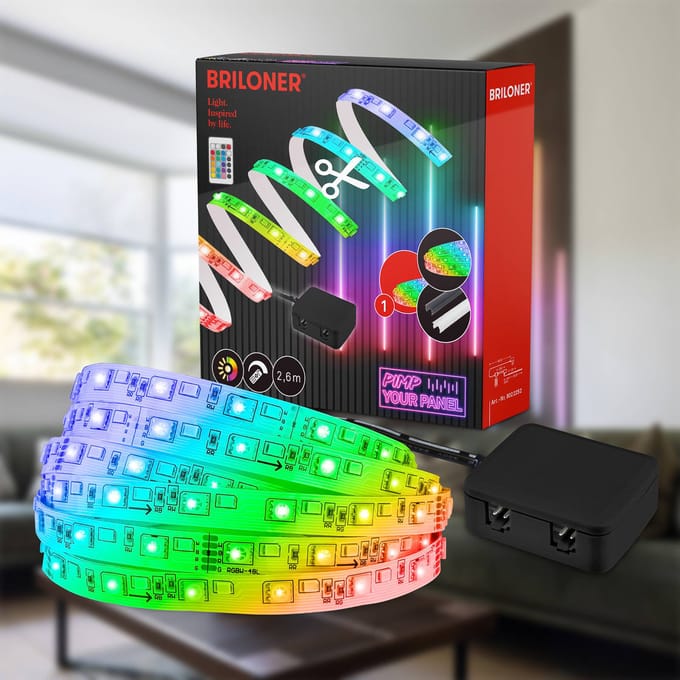 Briloner Pimp your Panel - LED Strip Starter Kit 2,6m - 8022252 - RGB Basis Set - Pimp your Panel - Driver - Afstandsbediening - Zelfklevend - 262,5 x 1 cm