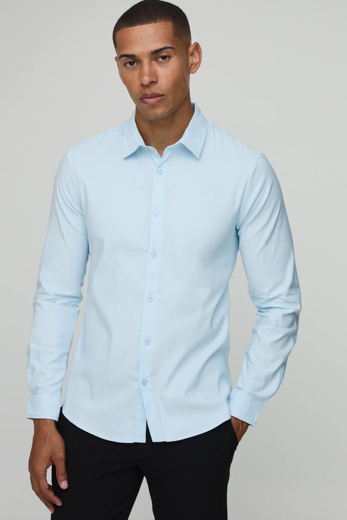 Stretch Fit Shirt met Lange Mouwen | Light Blue | Size XL